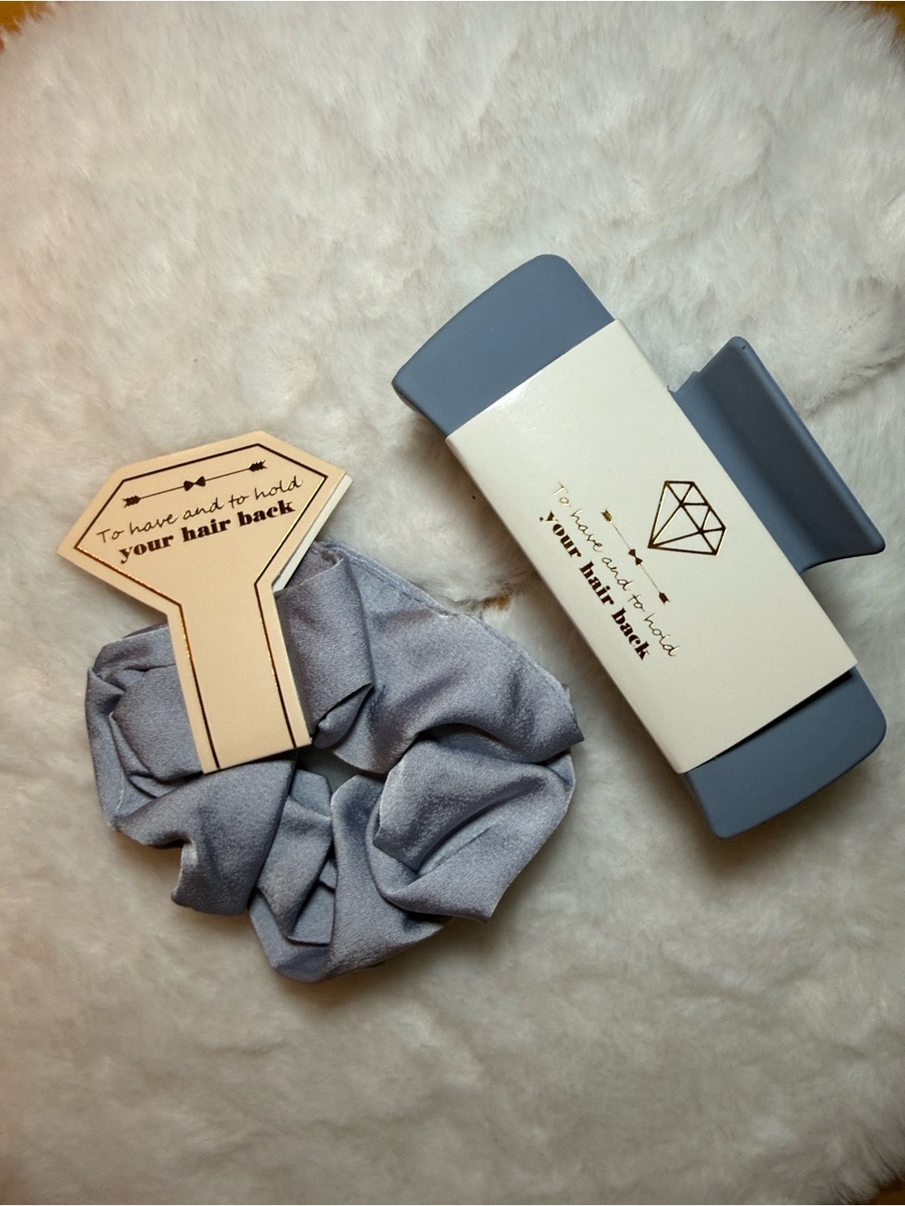 Blue Satin Hair Scrunchie with Matching Claw Clip